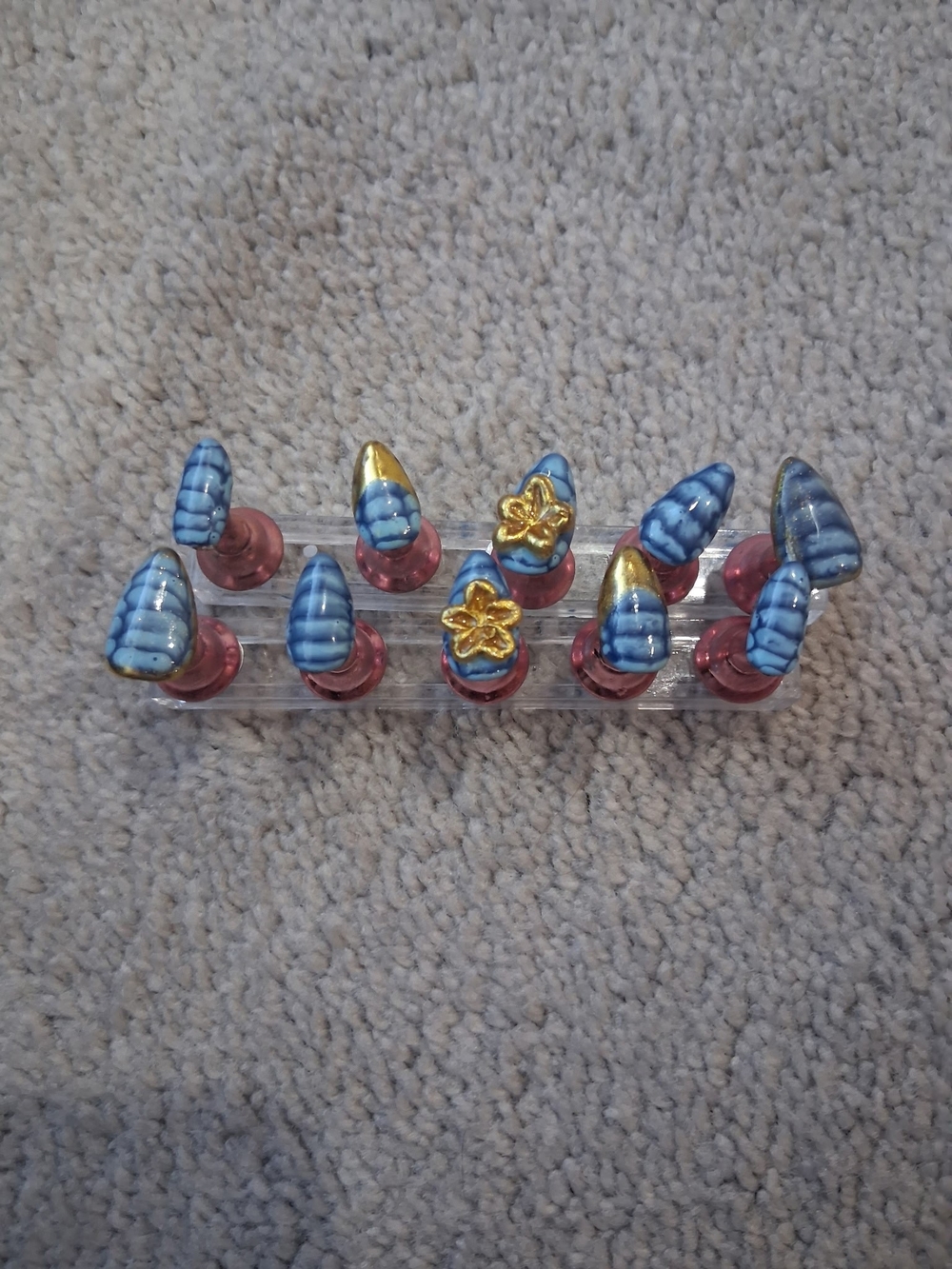 Blue & Gold One Of A Kind Full Set Of Nails.